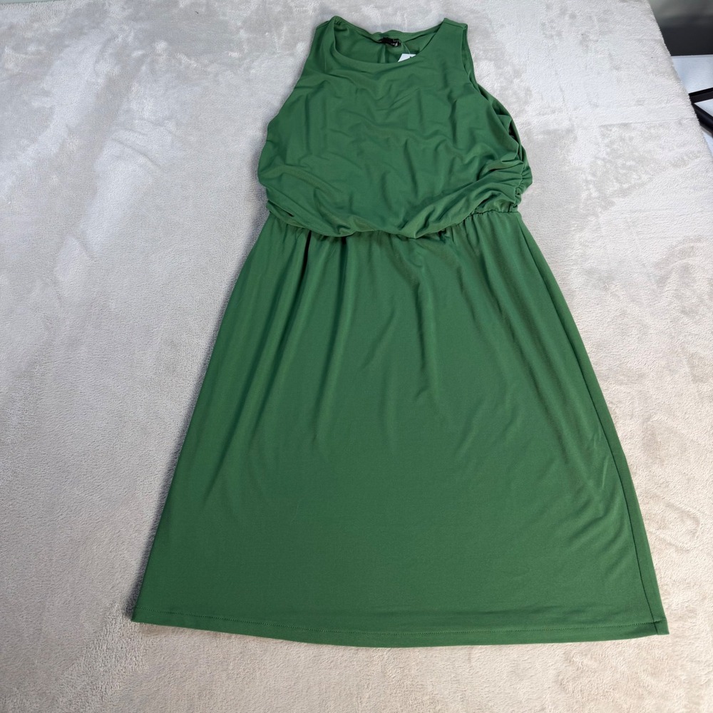 Ann Taylor Factory Blouson Dress Women Small Green Jersey Stretch Sleeveless